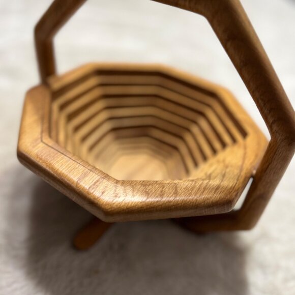 Handcrafted Wooden Collapsible Basket With Handle - Picture 2 of 11